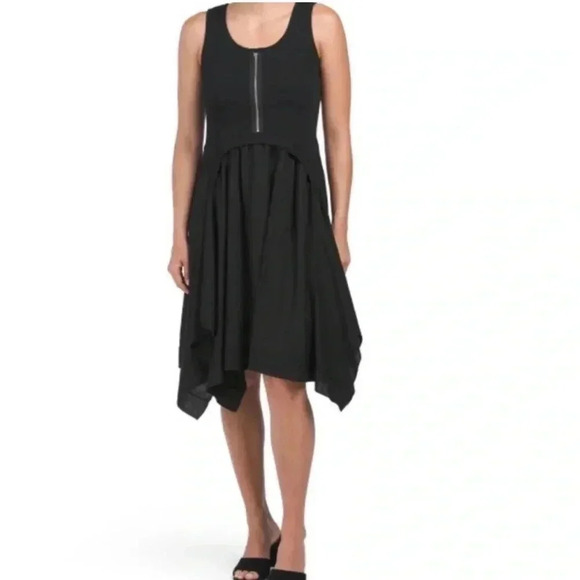 CYNTHIA ROWLEY BLACK LINEN FIT AND FLARE DRESS size‎ Xs - Picture 1 of 13